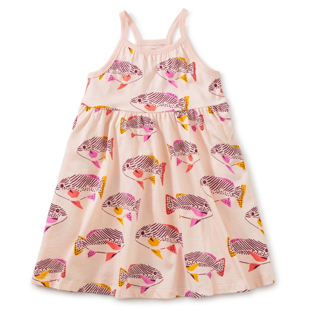 Tea Collection Spaghetti Strap Trapeze Dress in Fish Print